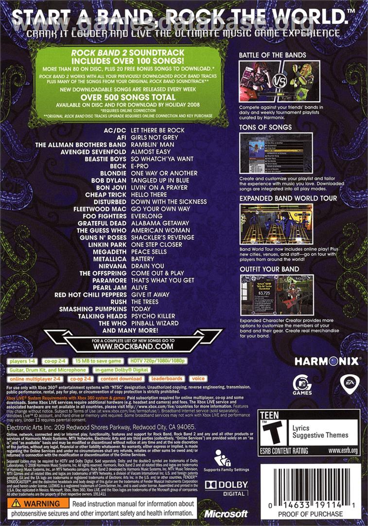 Rock Band 2 - Microsoft Xbox 360 - Artwork - Box Back